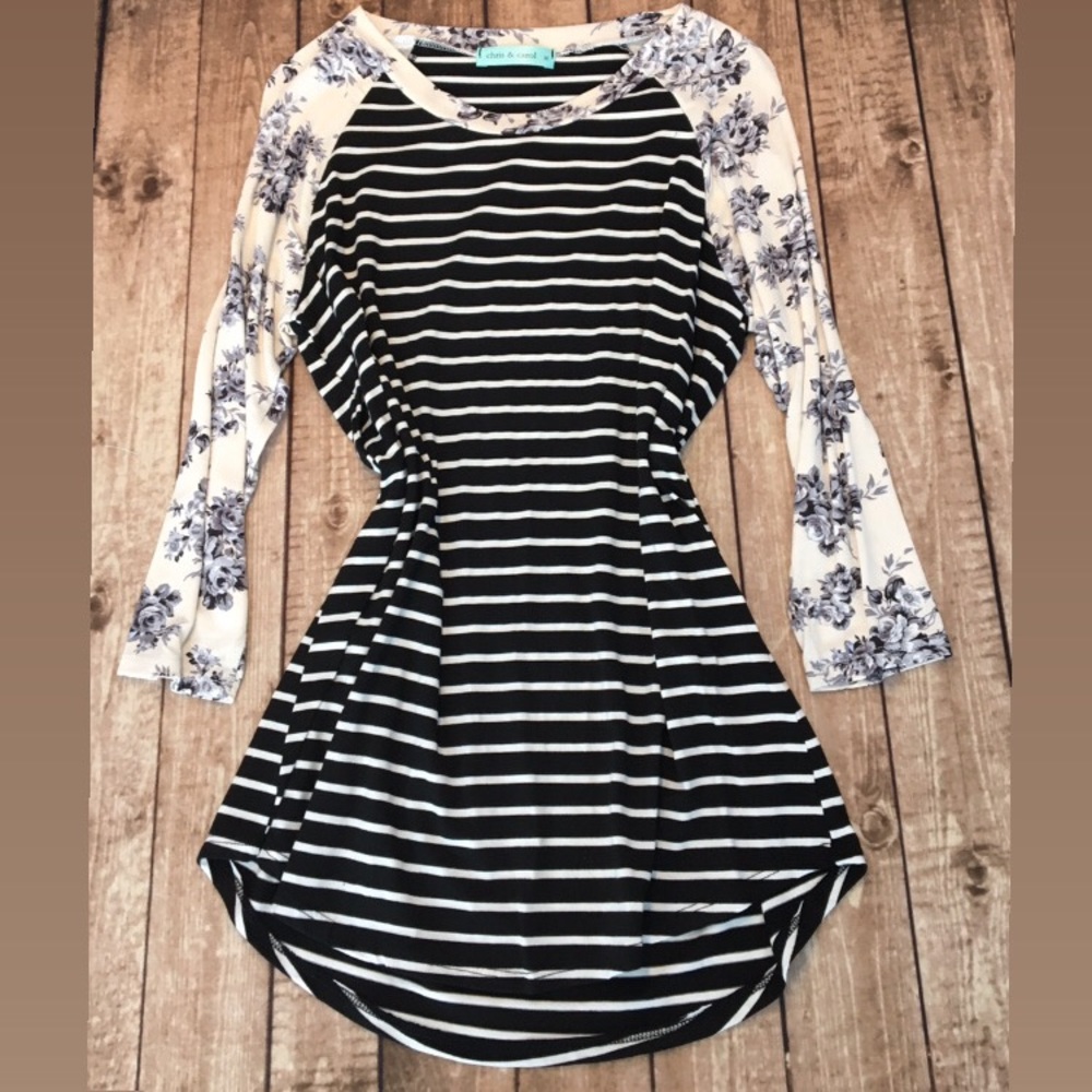 Black and white long sleeve with floral sleeves